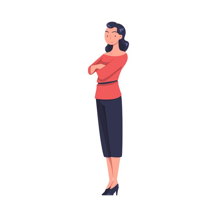Vector young smiling woman with folded arms in standing pose vector illustration