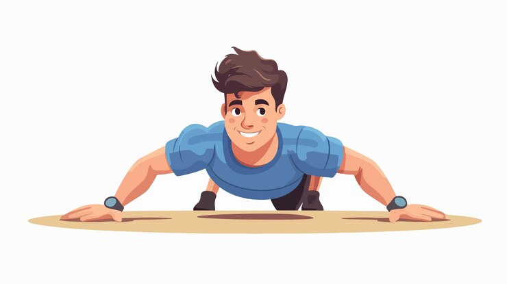 Vector young sporty man happy doing pushup cartoon vector illustration