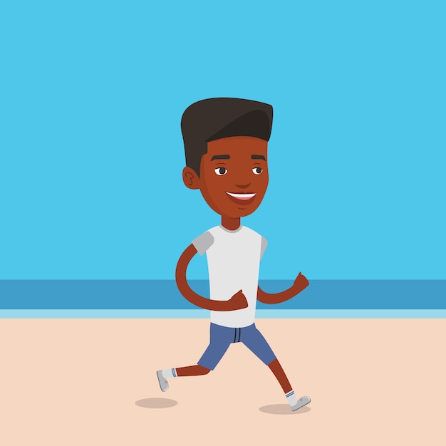 Vector young sporty man jogging on the beach.