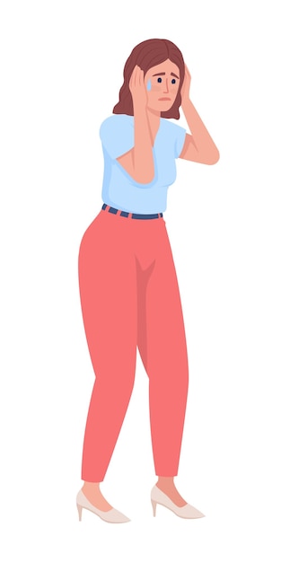 Vector young stressed woman semi flat color vector character