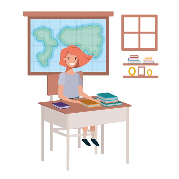 Vector young student girl in geography classroom