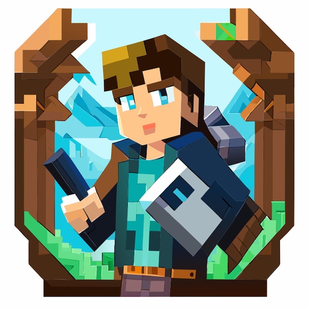 Vector young student minecraft vector illustration