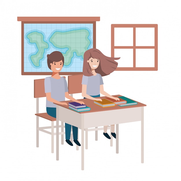 Young students in geography classroom