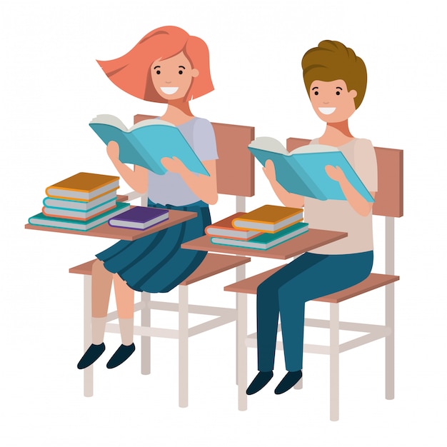 Young students reading in school desk