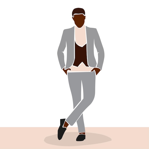 Young stylish black man in elegant line art style vector