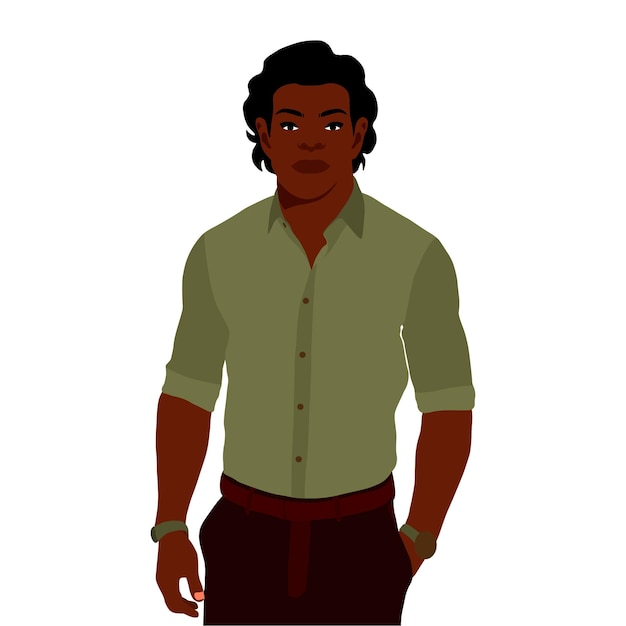 Молодой стильный чернокожий мужчина в элегантном стиле вектора