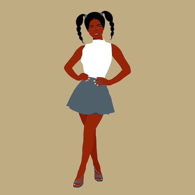 Молодая стильная черная женщина в элегантном векторе стиля