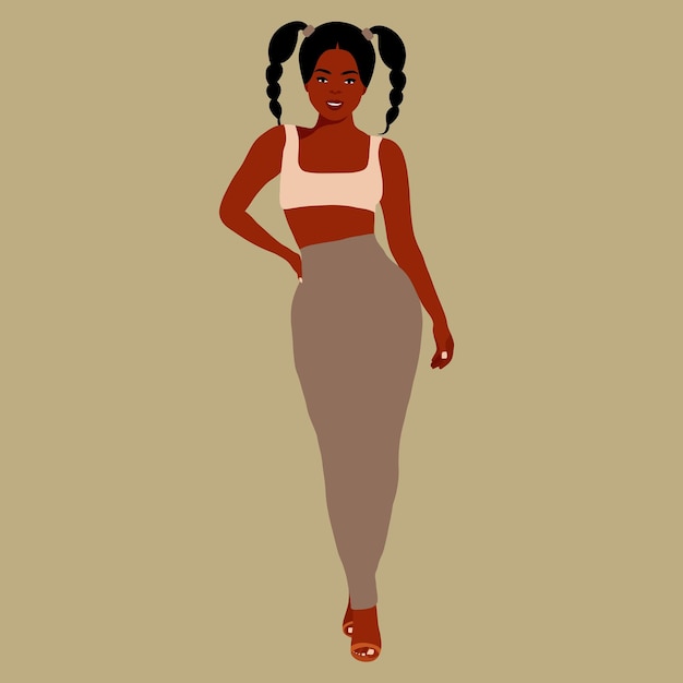 エレガントなスタイルのベクトルの若いスタイリッシュな黒人女性