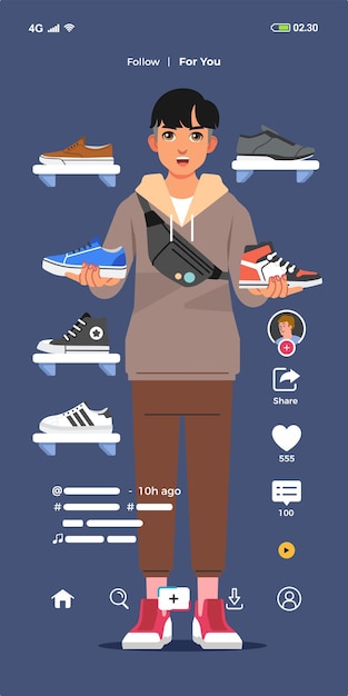 Young stylish man do live video on social media to sell shoes and sneaker online shop store