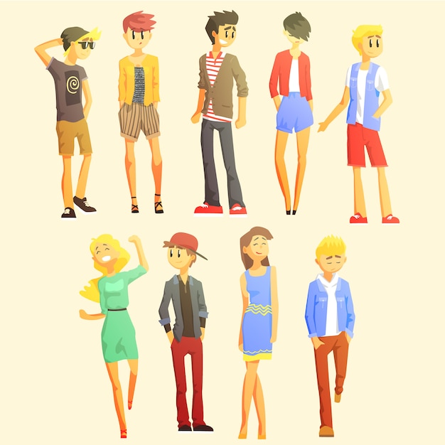 Vector young stylishly dressed people