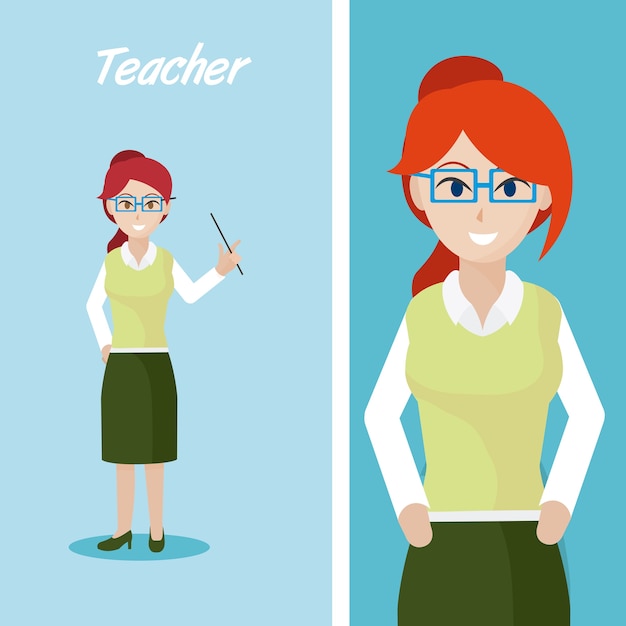 Young teacher cartoon over blue background