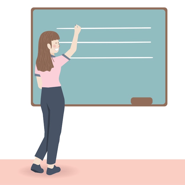 Vector young teacher explaining with blackboard in a classroom illustration