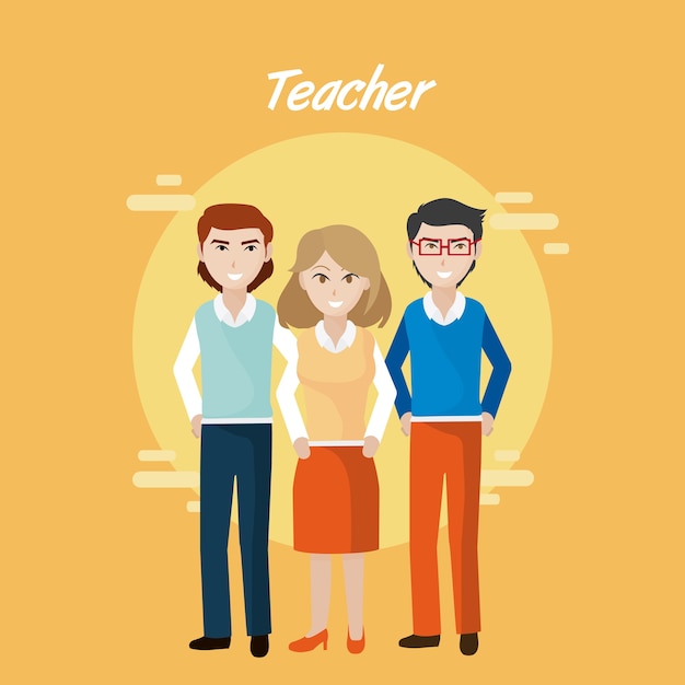 Young teachers teamwork cartoons concept 