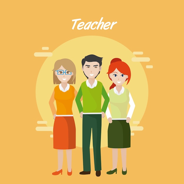 Young teachers teamwork cartoons concept