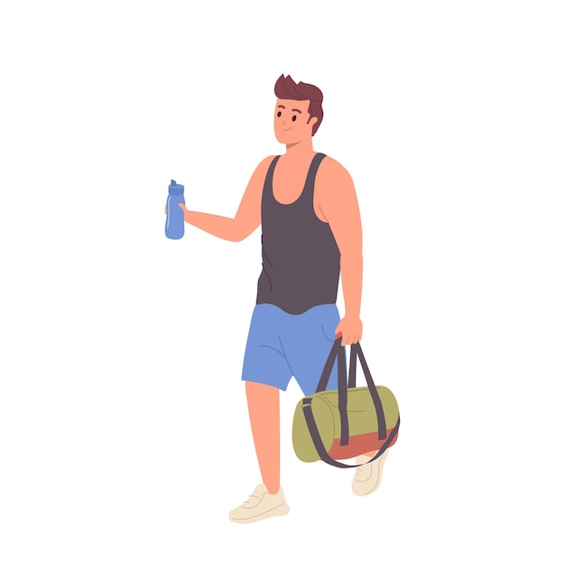 Vector young teenager man with athletic body wearing sportswear carrying bag and water bottle for training