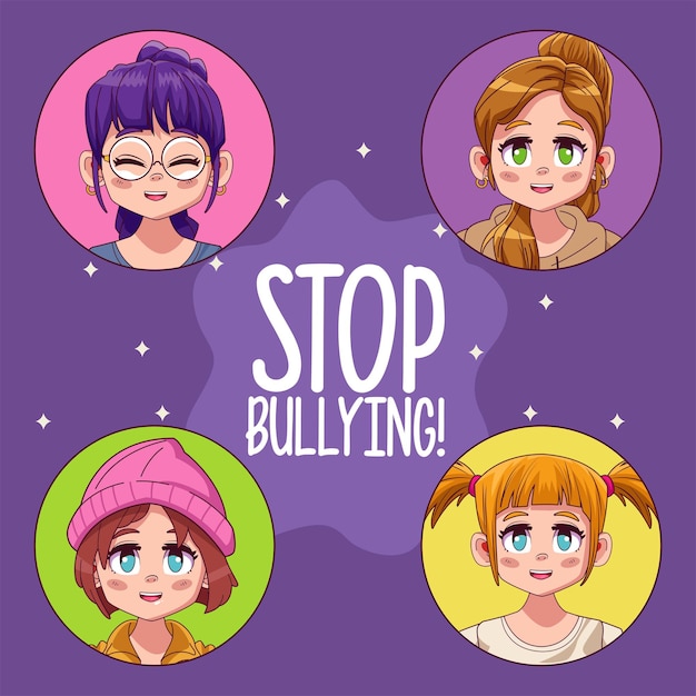 Young teenagers girls with stop bullying lettering