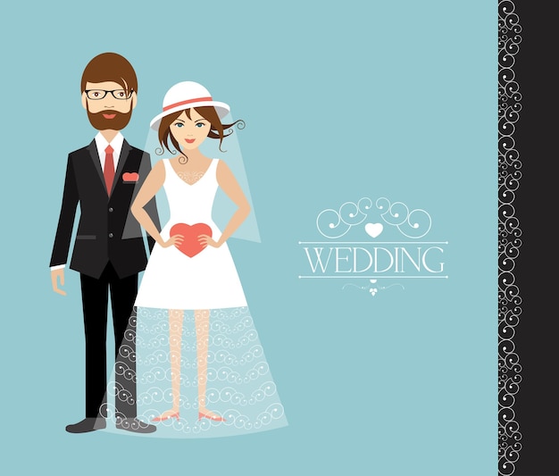 Vector young wedding couple flat illustration