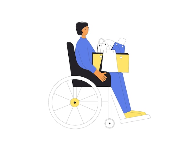 young wheelchair woman with shopping bags female person holding her purchases