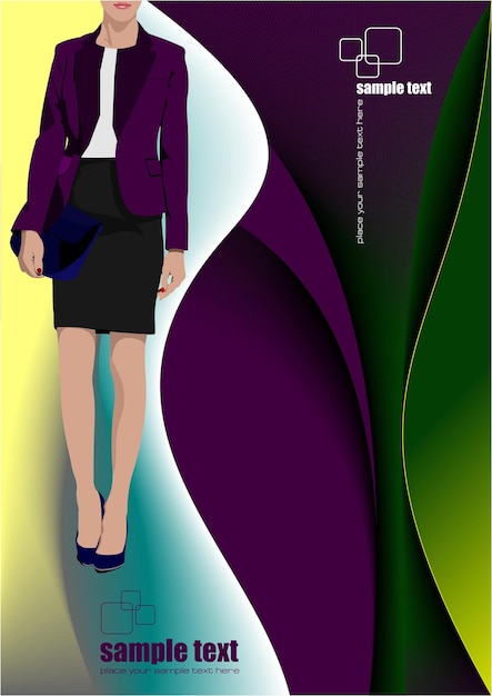 Young woman on abstract purple background Vector illustration