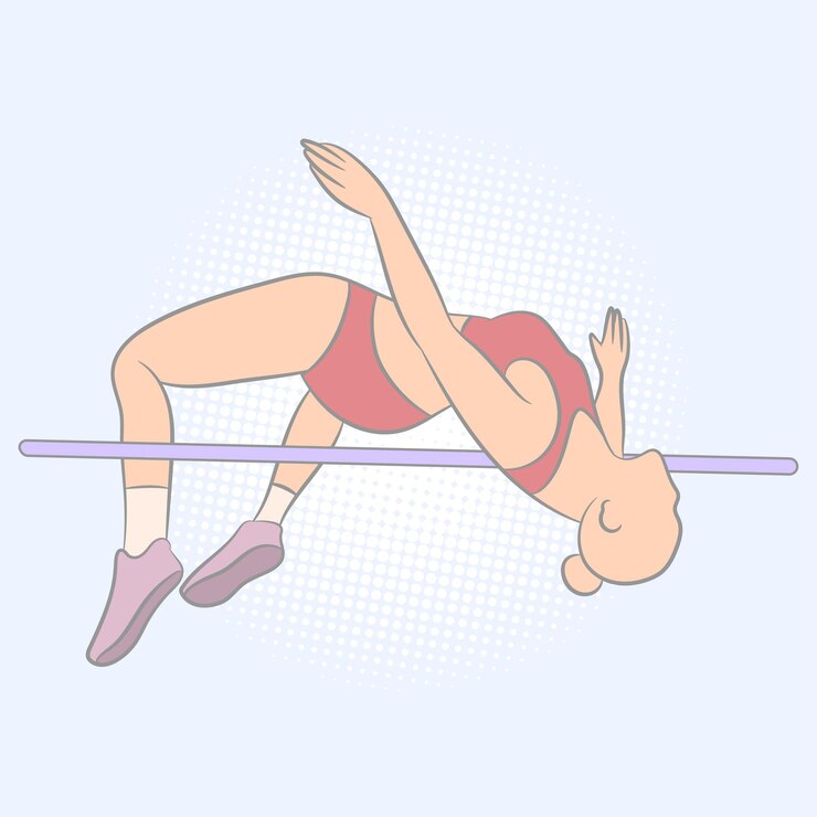 Vector young woman athlete jumping over the bar