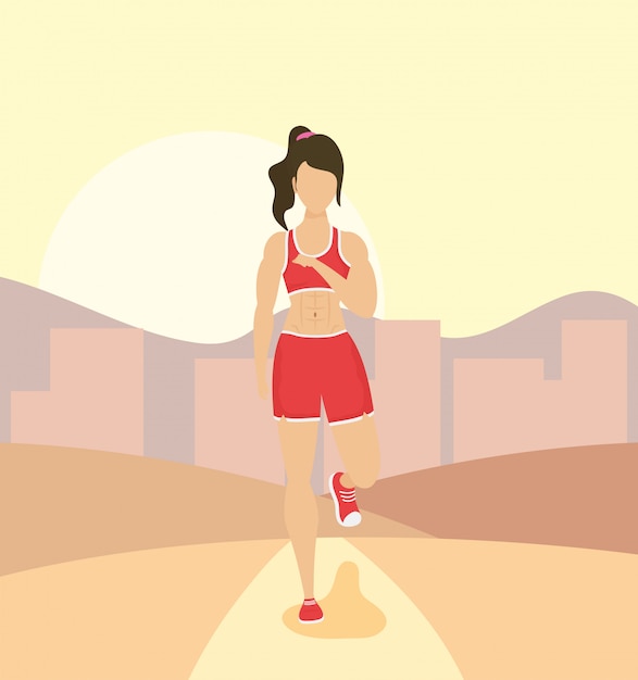 Vector young woman athlete running in the camp