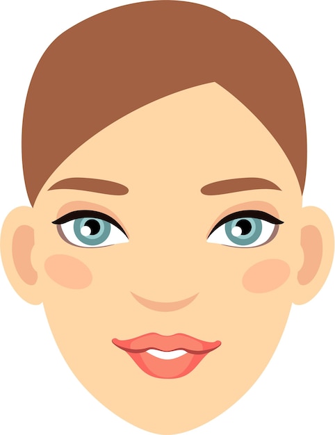 Young Woman Avatar Face Icon Front View in Flat Style