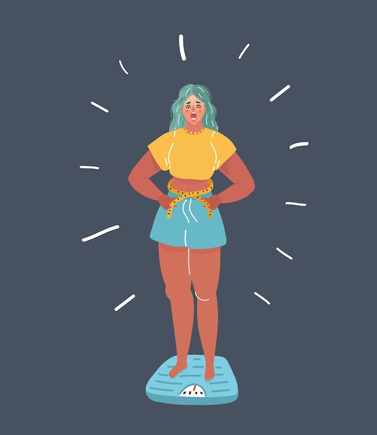 Vector young woman on bathroom scale