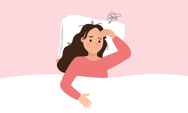 Young woman in bed feel stressed because of sleep problem