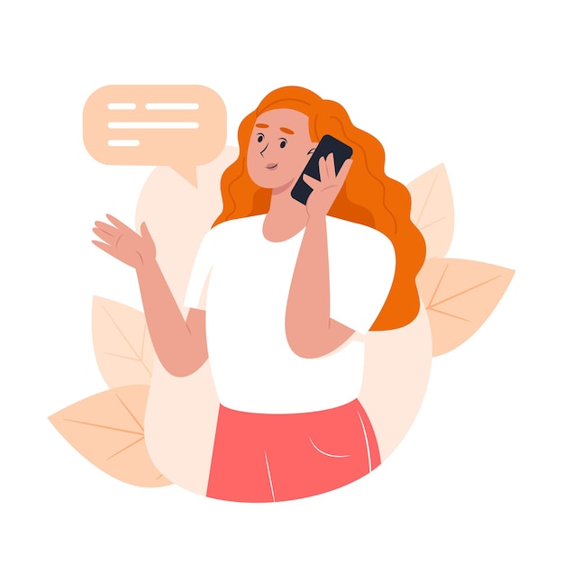 Vector young woman calling by smartphone