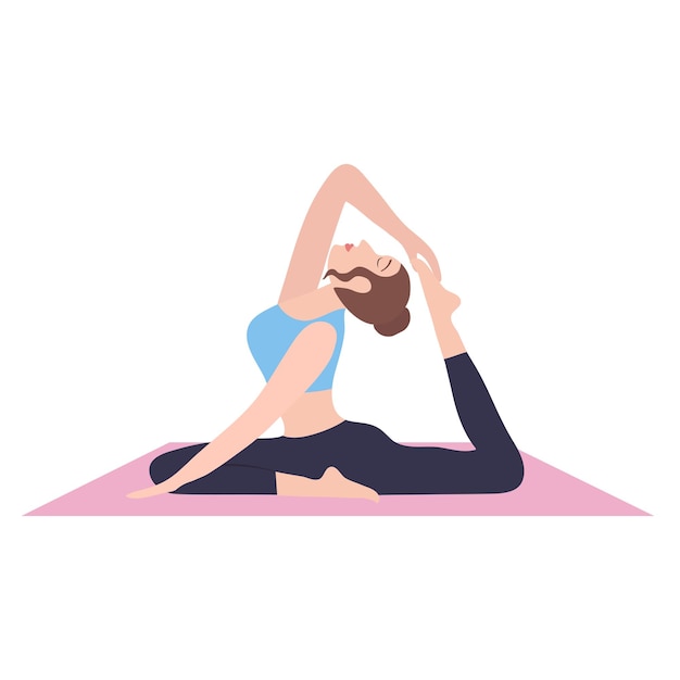 Vector young woman cartoon character demonstrating yoga position isolated on white