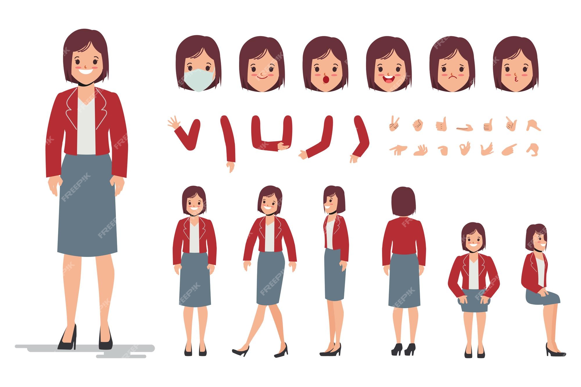 Premium Vector | Young woman character creation design for animation  cartoon flat design