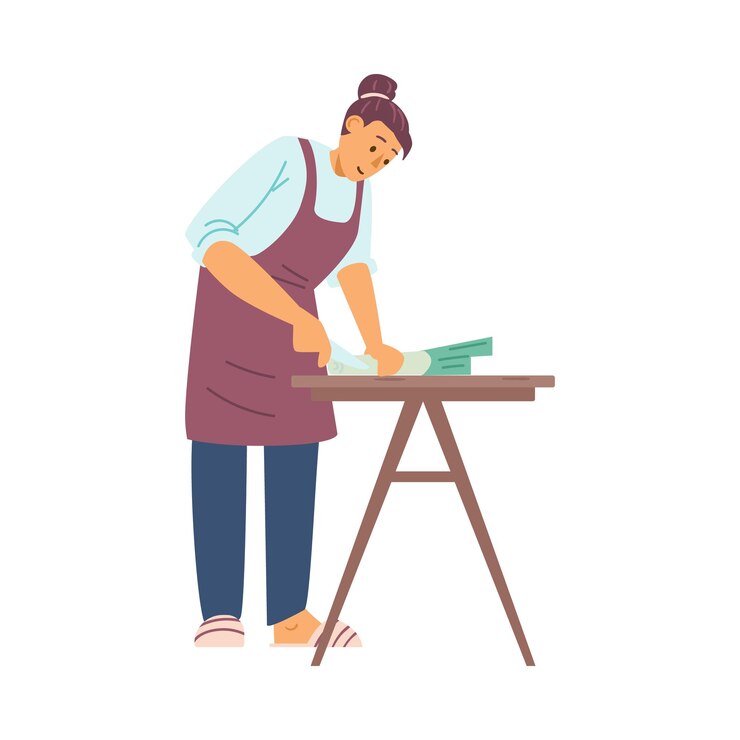 Vector young woman cooking food at kitchen a vector illustration