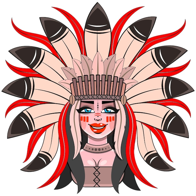 Vector young woman in costume of american indian silhouette of beautiful indian women