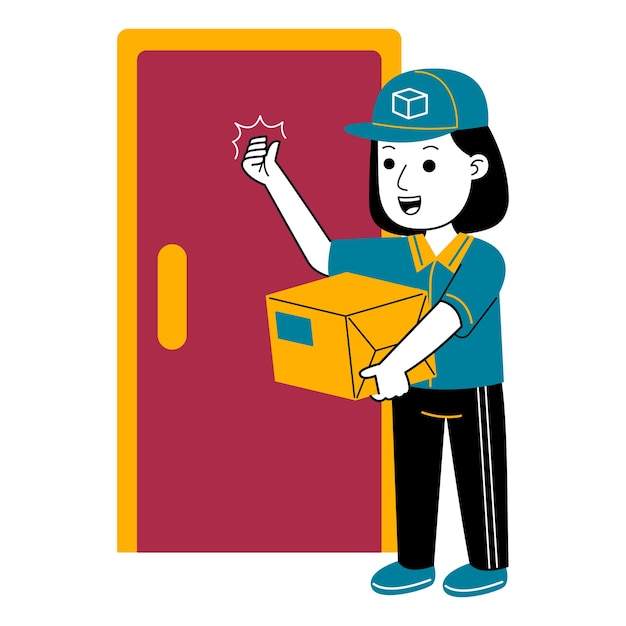 young woman courier vector illustration