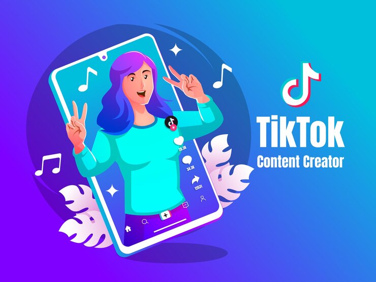 Вектор молодая женщина создает танцевальный контент на tiktok