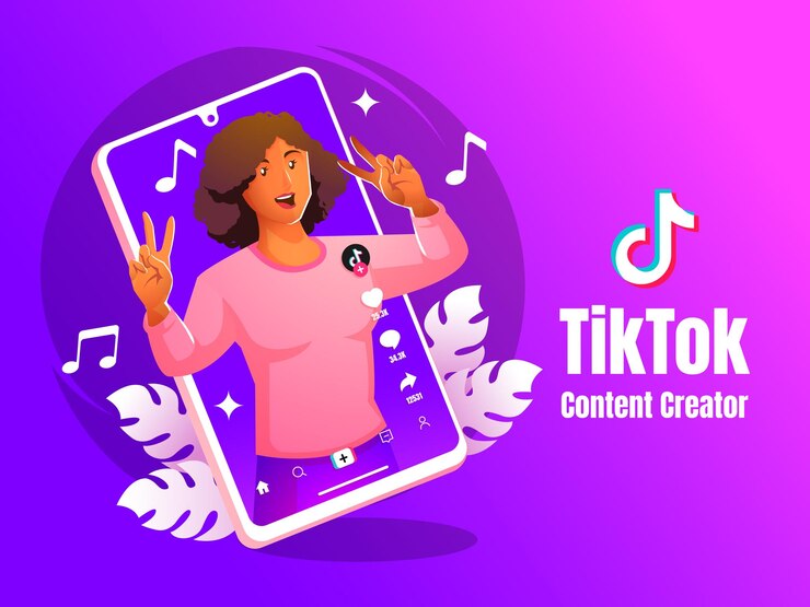 Вектор молодая женщина создает танцевальный контент на tiktok