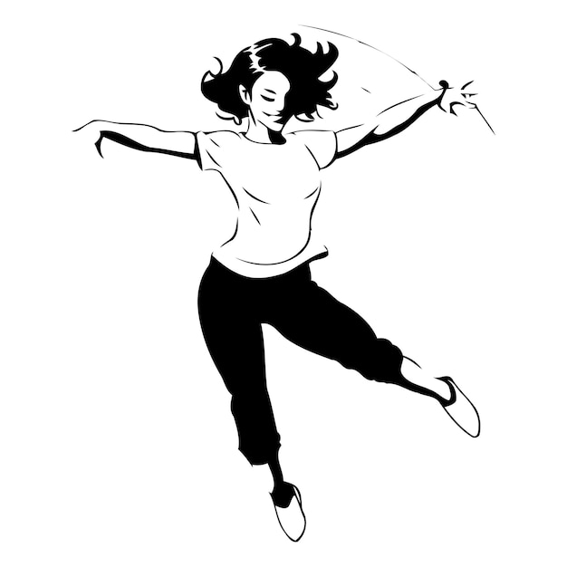 Вектор Молодая женщина танцует хип-хоп векторная иллюстрация девушки в движении