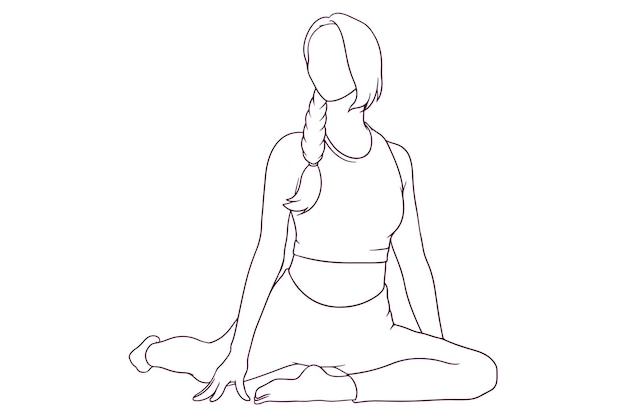 Young woman doing yoga pose hand drawn style vector illustration