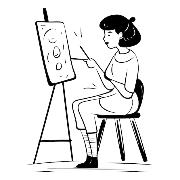 ベクトル スタッフの絵を描いている若い女性