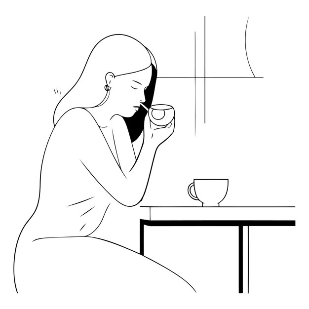 Young woman drinking coffee in the morning on white background