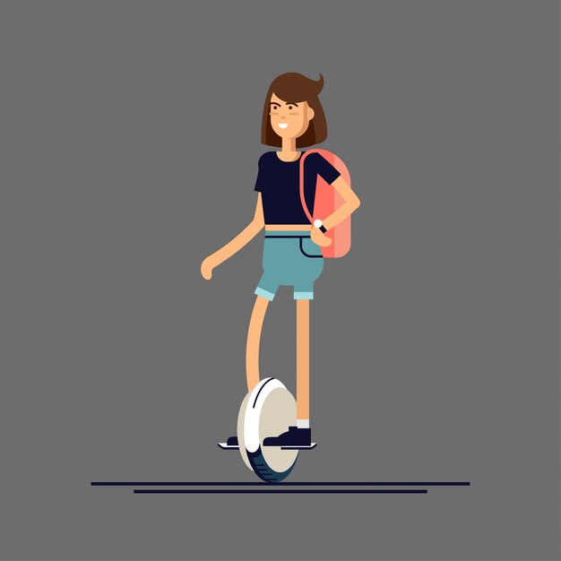 Young  woman on electric scooter mono wheel