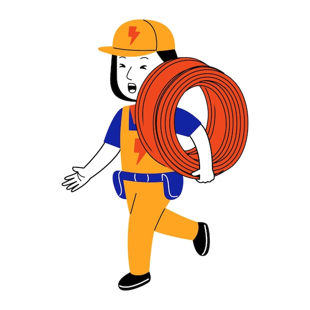 young woman electrician vector illustration