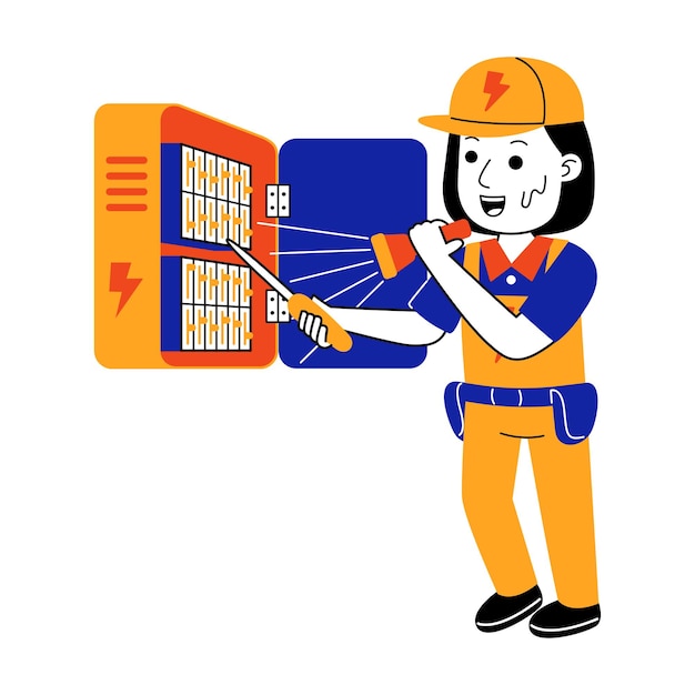 Young woman electrician vector illustration