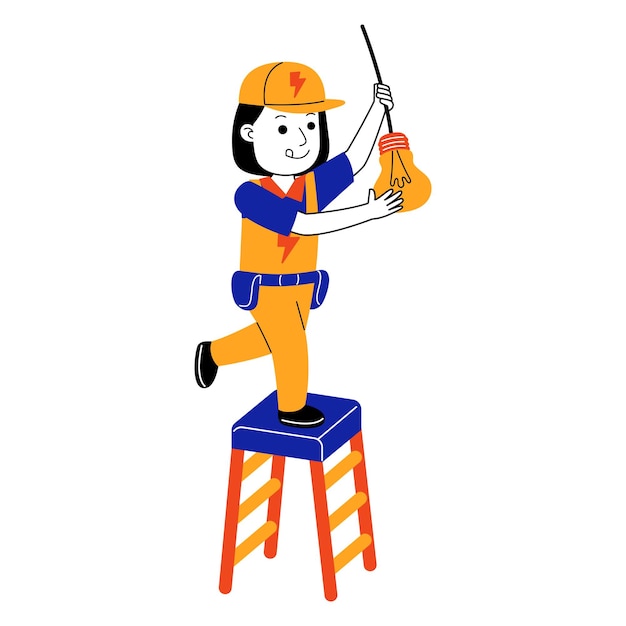 young woman electrician vector illustration