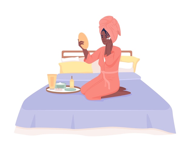 Vector young woman enjoying spa day at home semi flat color vector character