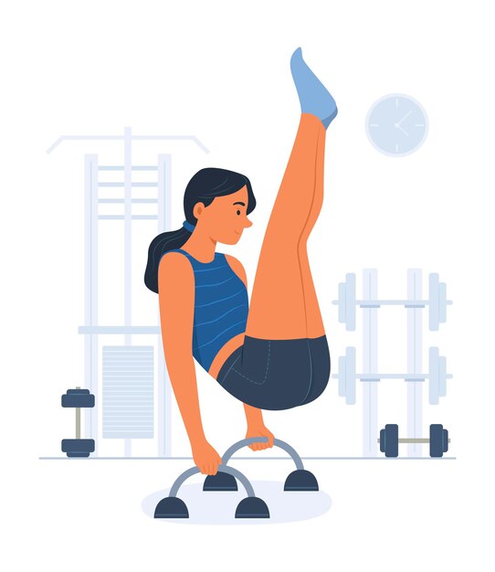 Vector young woman exercise in gym