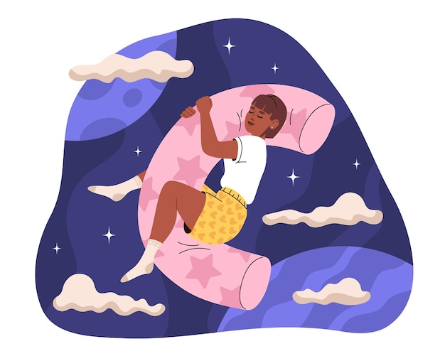 Young woman falls asleep on orthopedic body pillow Girl hugs pillow and sleeps sweetly Person naps