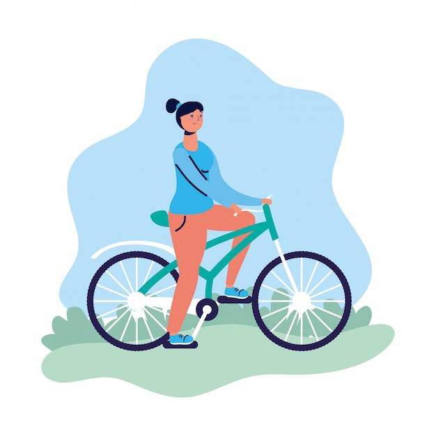자전거 캐릭터에 젊은 여성 여성