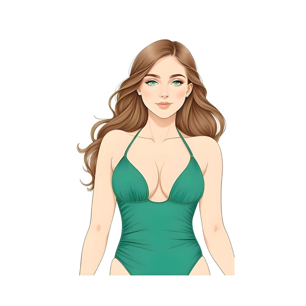 Vector a young woman in a green swimwear