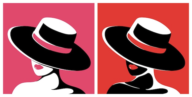 Young woman in the hat and with bright lips Vector illustration for poster print on clothes